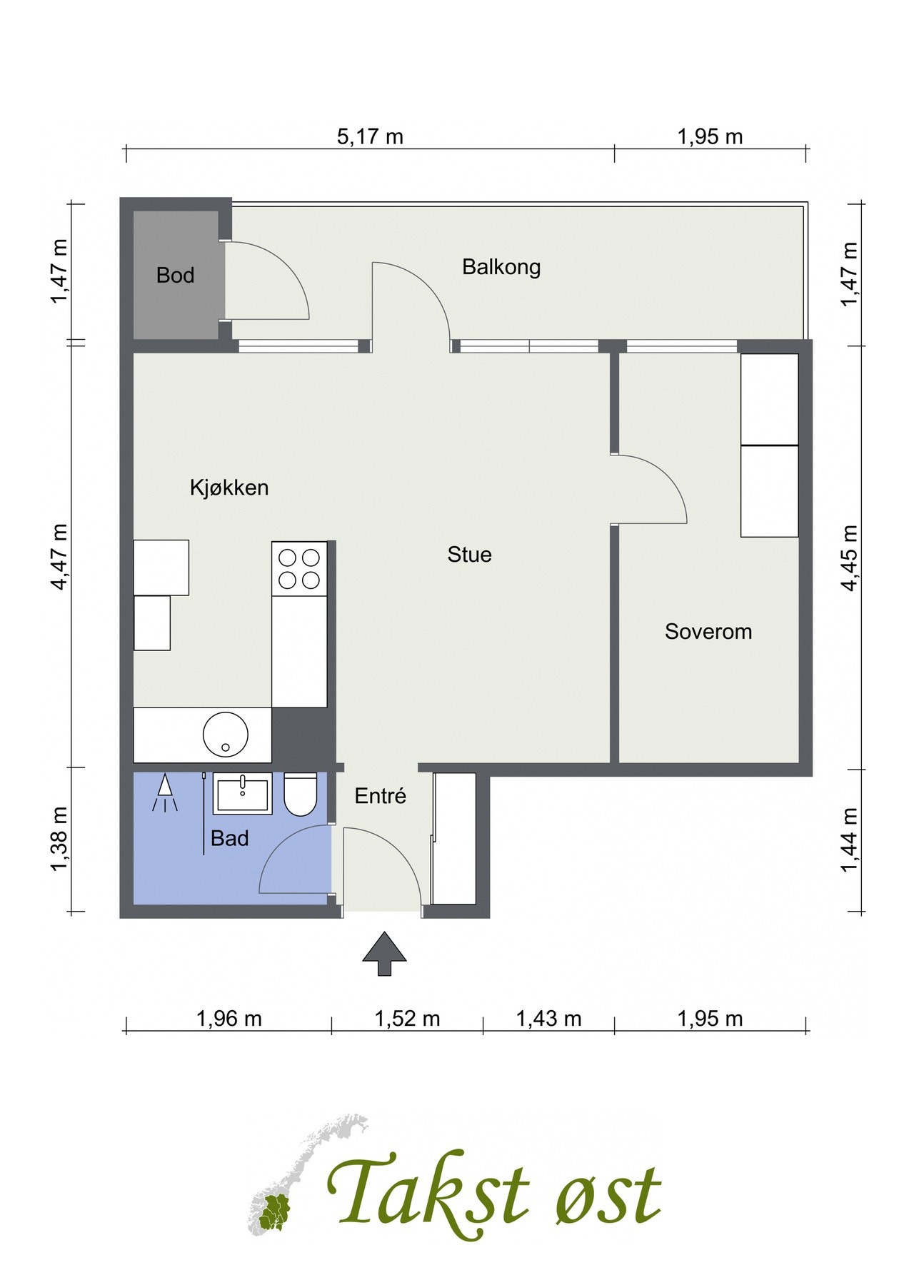 Leiligheten har en fin størrelse og praktisk planløsning Galleribilde