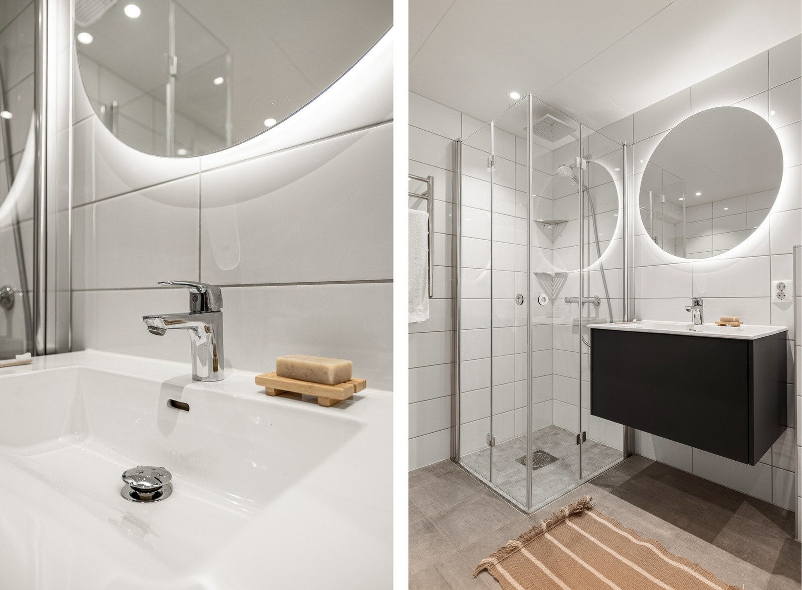 Servantmøbel med skuffer og speil med integrert belysning. Galleribilde