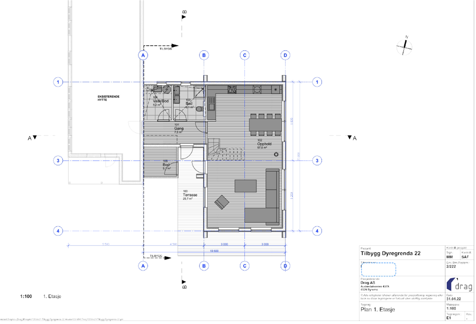 - Velkommen til Dyregrenda sør 70 - Plantegning av mulig tilbygg 1. etg. Galleribilde