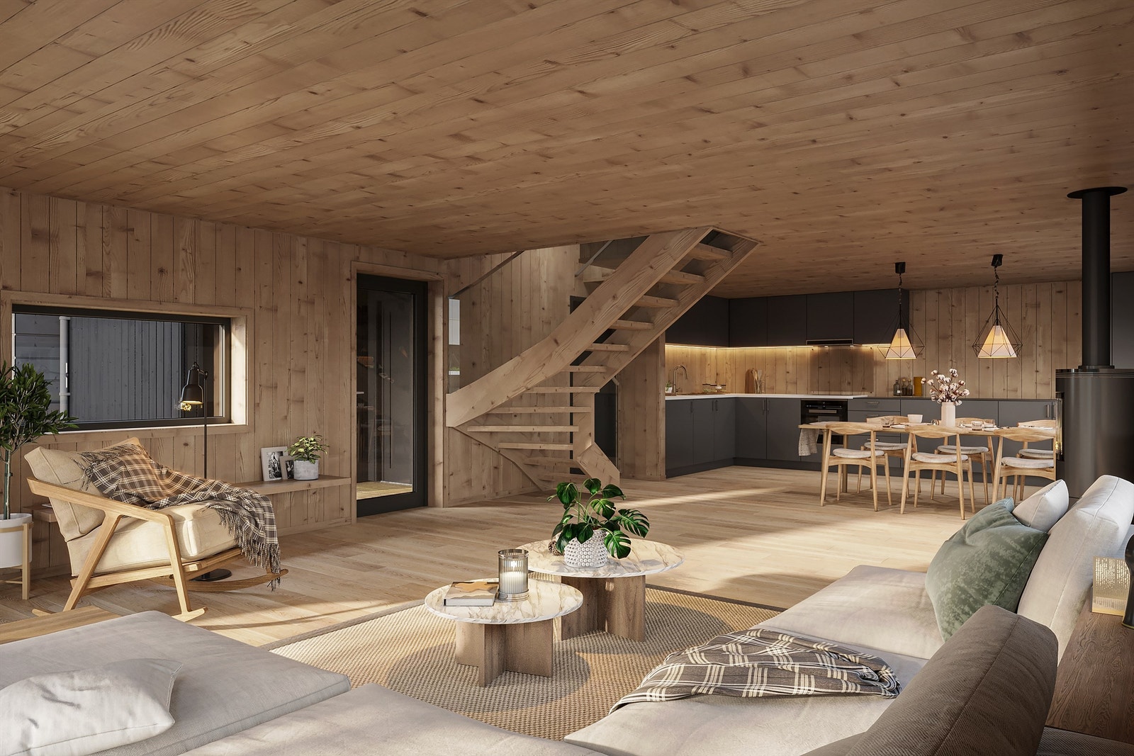 - Velkommen til Dyregrenda sør 70 - 3D illustrasjon av stue/allrom i tegnet tilbygg. Galleribilde