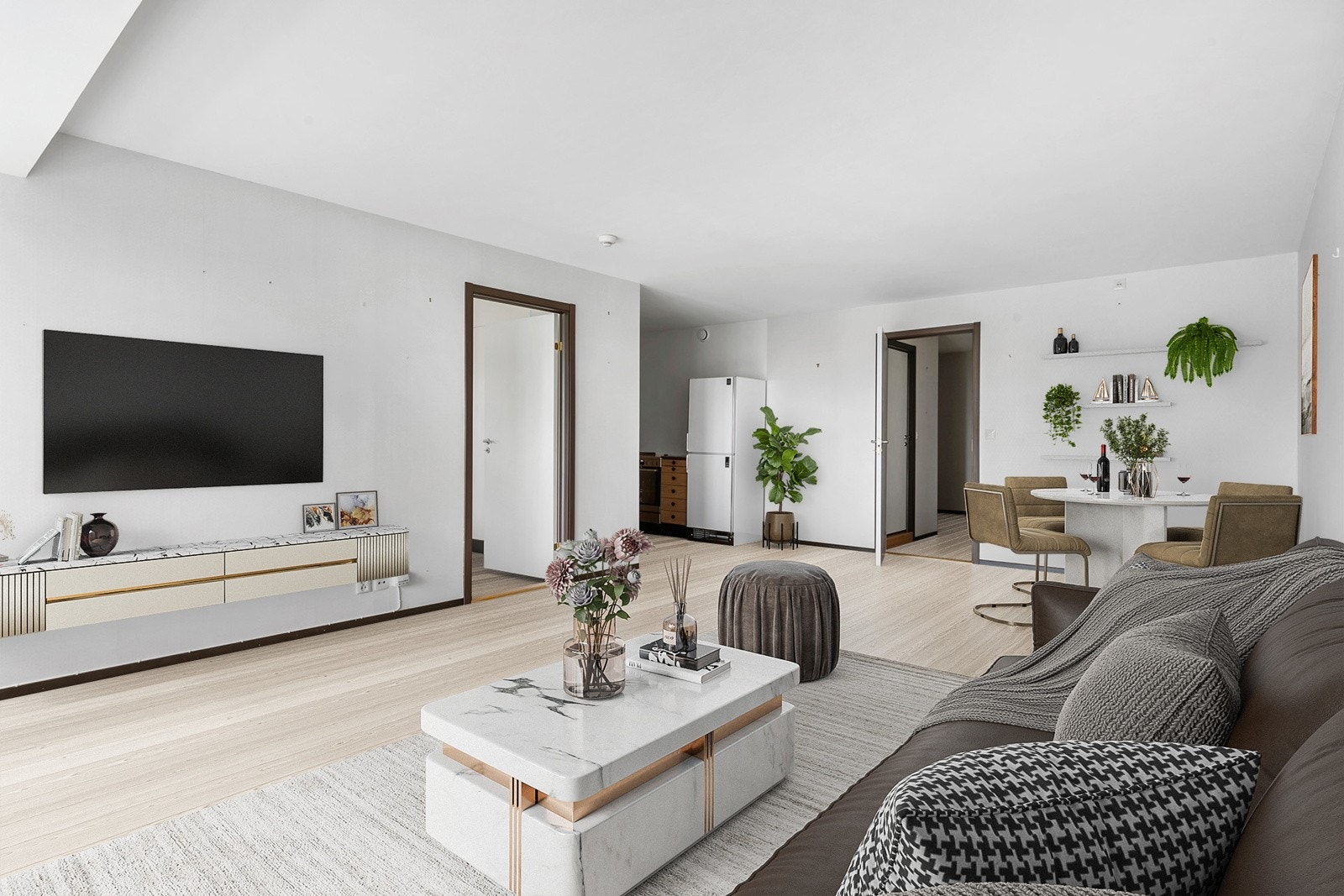 Vegger og tak er slette og direkte klare for overmaling. Takene er hvite og uten sår. Galleribilde