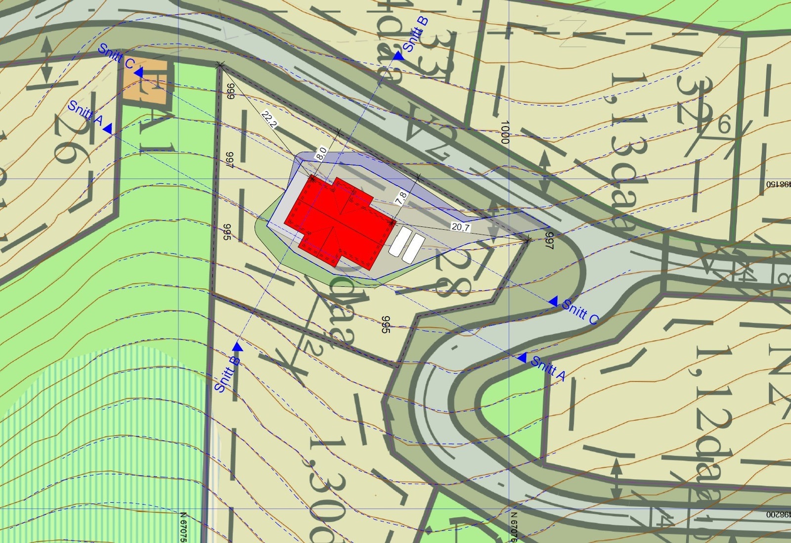 Tomt 28 ligger meget fint til med friområde mot sørvest, som blant annet sikrer den magiske utsikten og gir "ekstra" areal til tomta Galleribilde
