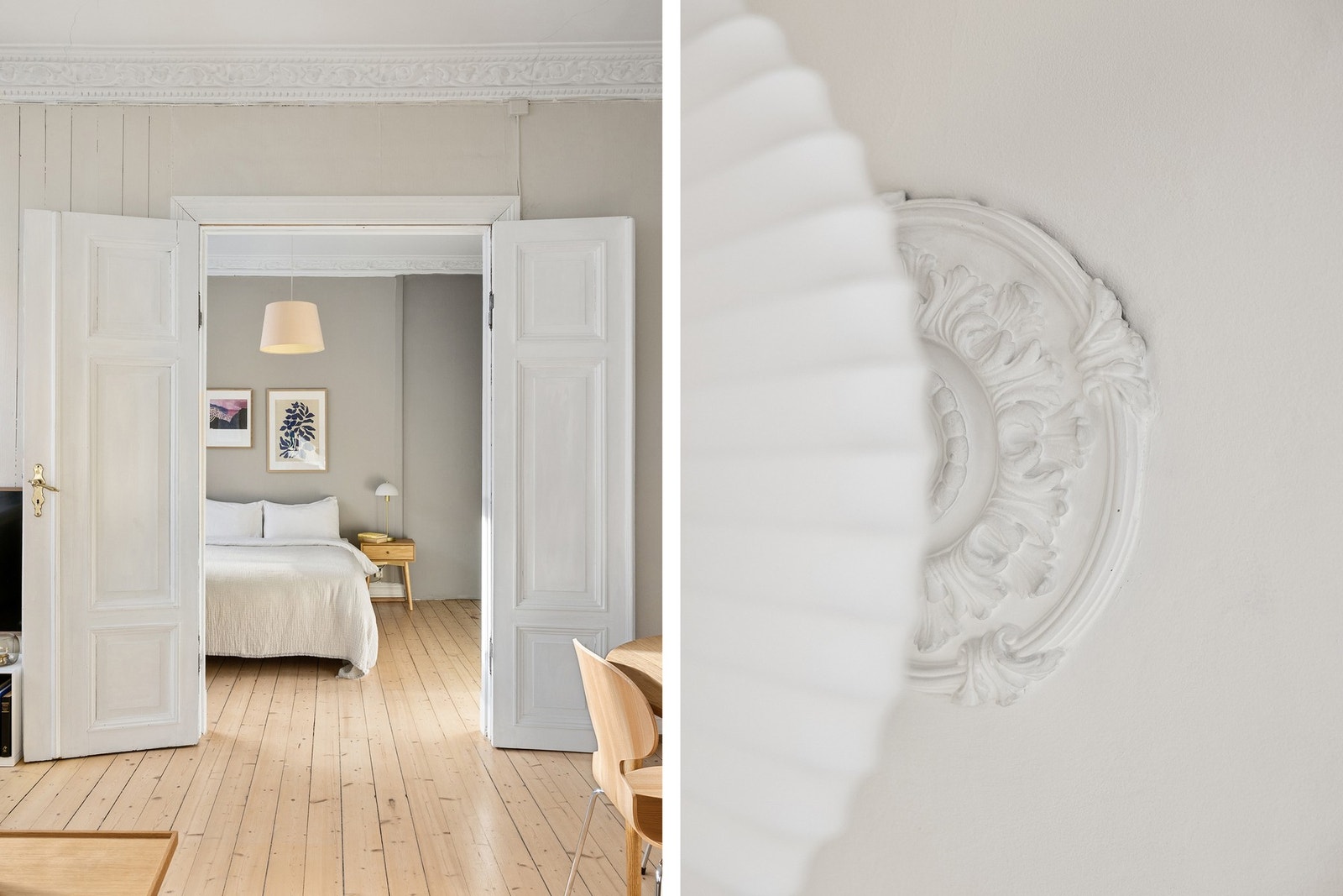 Nydelig original stukkatur og rosetter på stue og soverom. Galleribilde
