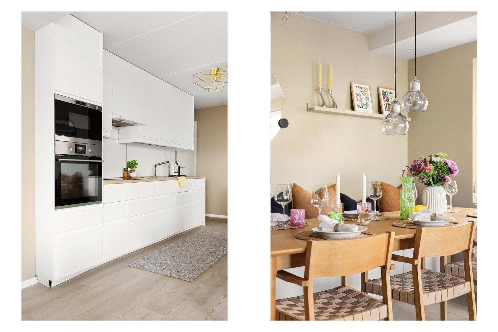 Tidløs kjøkkeninnredning fra 2017 med integrert stekeovn, mikro, induksjonstopp og oppvaskmaskin. Galleribilde