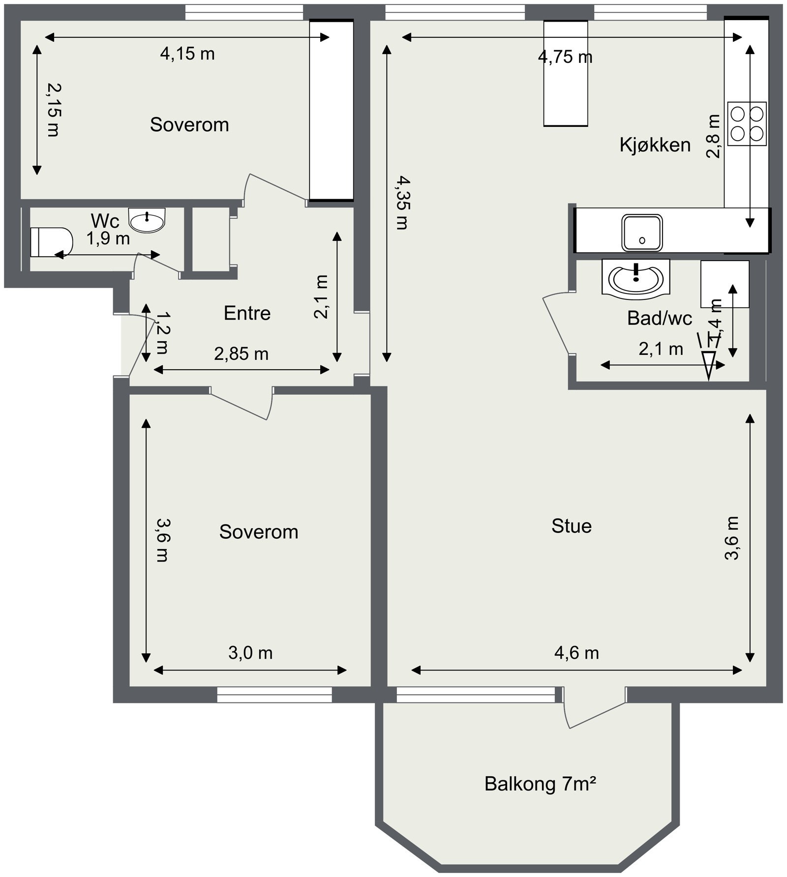 Skisse med mål. Galleribilde