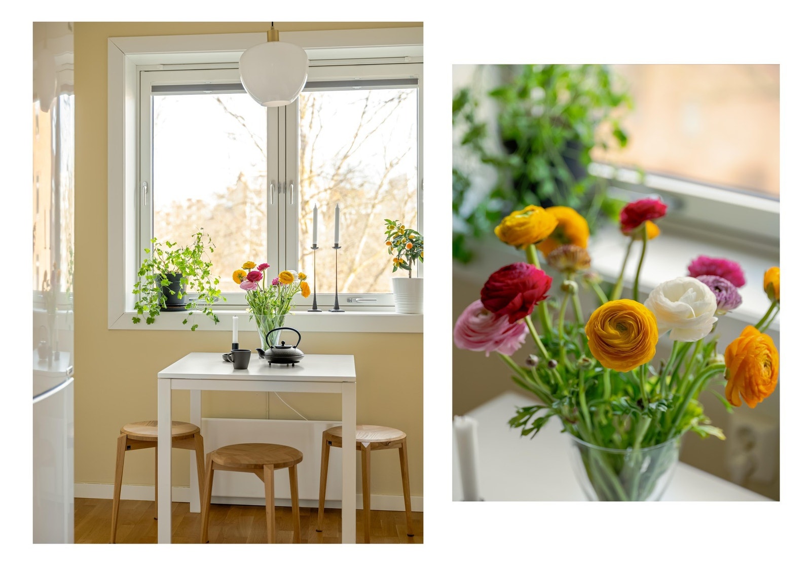 Koselig spiseplass ved vinduet, der noen til og med har fått blomster som vi ser. Galleribilde