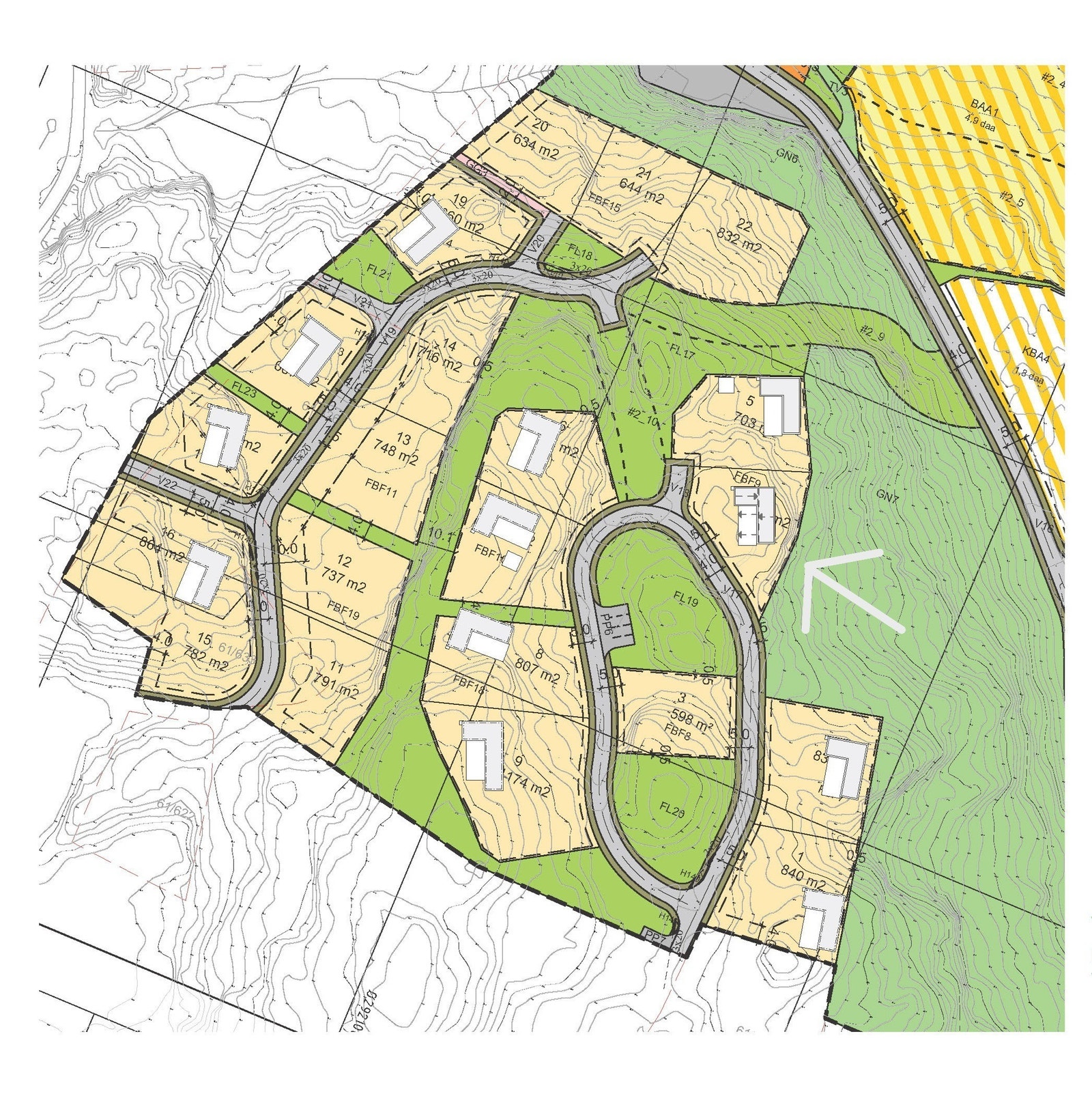Tomteoversikt. Tomt 4 er avmerka. Galleribilde