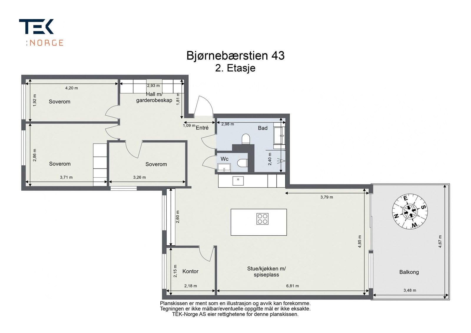 Plantegning Bjørnebærstien 3, 2. etasje Galleribilde