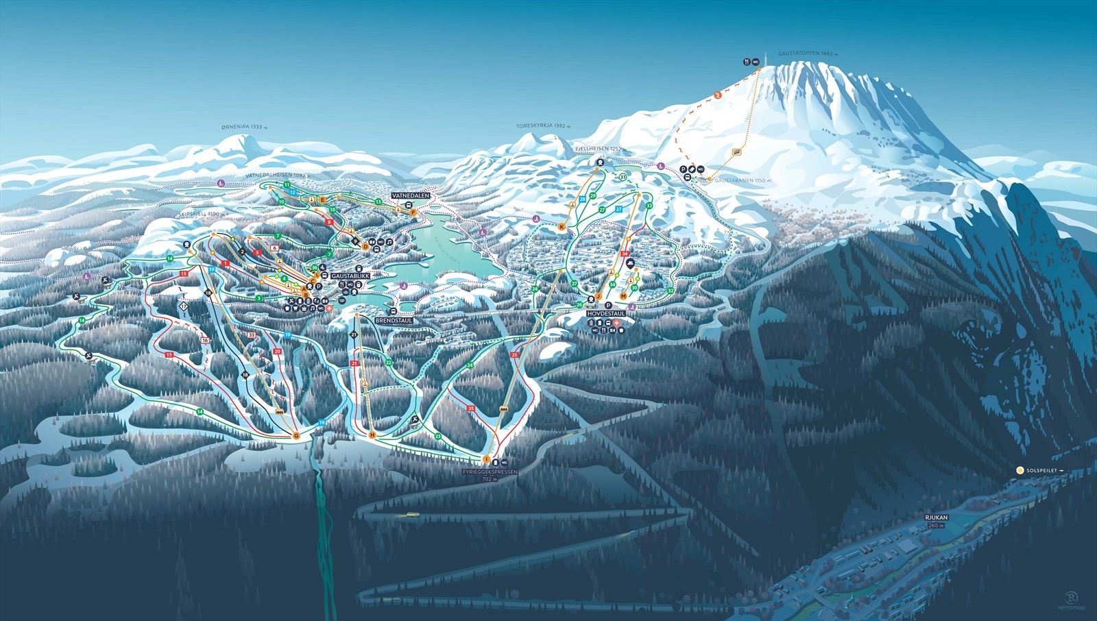 Alpint Gausta Skisenter løypekart 2023. Galleribilde
