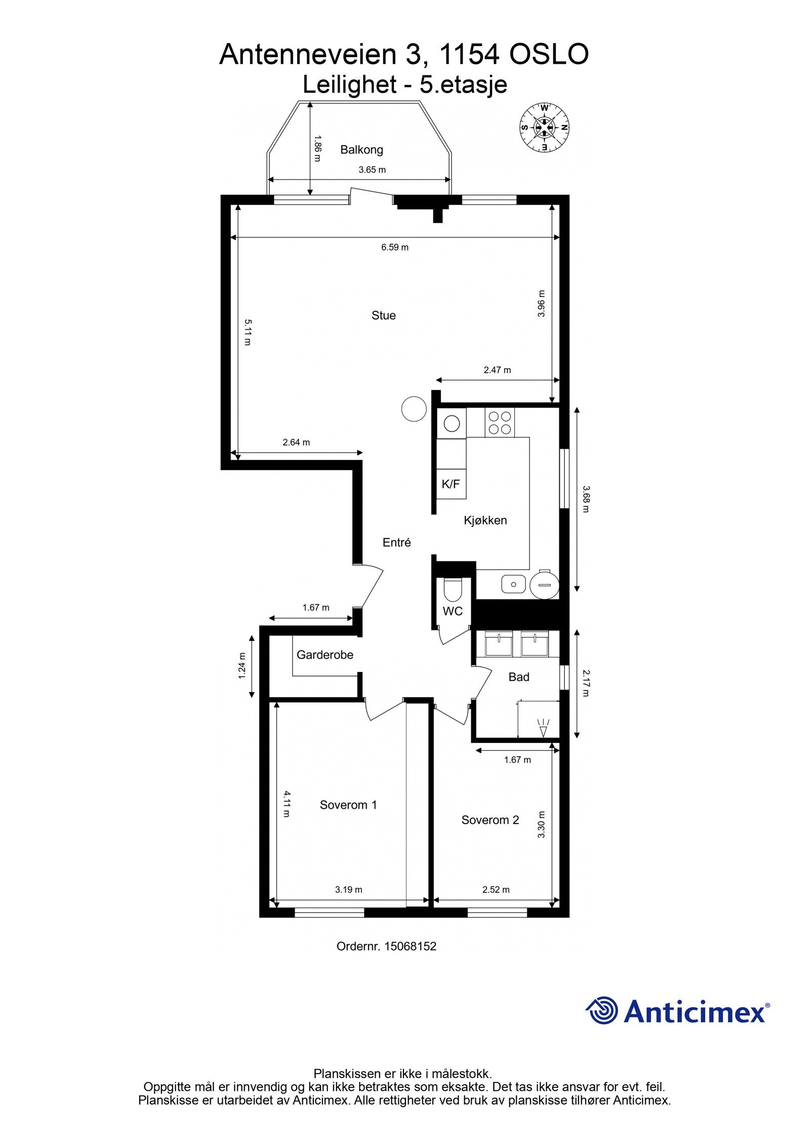 Plantegning med mål. Galleribilde