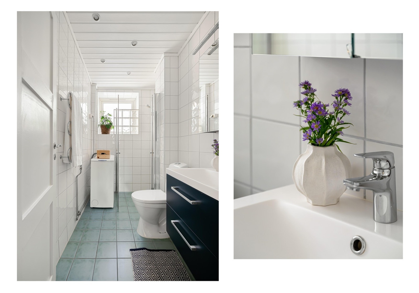 Badet er i likhet med soverommet vendt inn mot bakgården. Her er det deilig gulvvarme og downlights i himling. Galleribilde