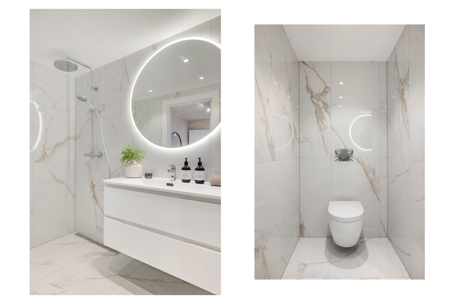 Over servanten henger et vegghengt speil med integrert belysning, som gir et stilrent uttrykk. Galleribilde