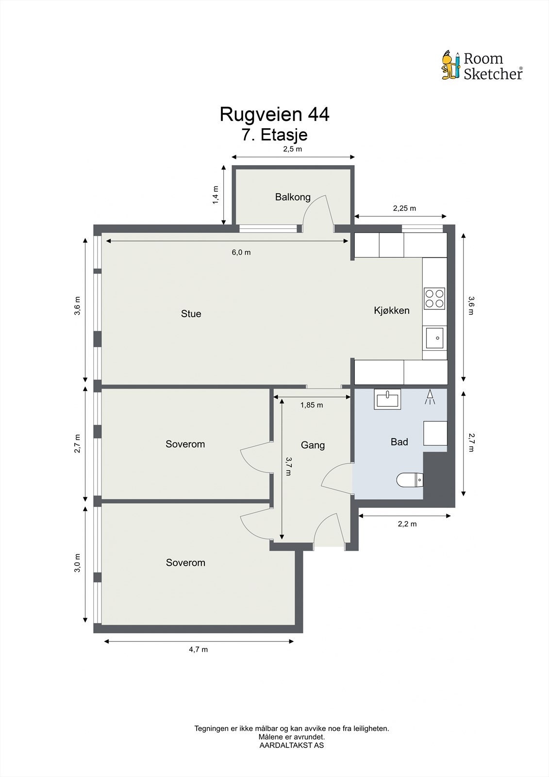Plantegning - Leiligheten ligger fint til i 7. etasje. Galleribilde