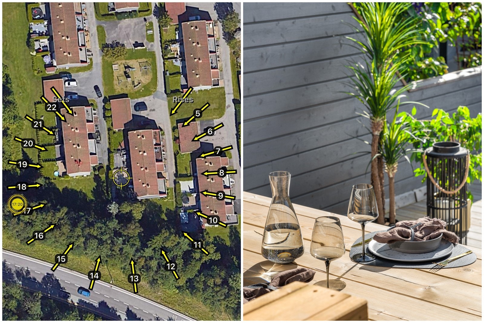 Den vestvendte beliggenheten sørger for meget gode solforhold. Platting ble forlenget, utstyrt med port, plassbygget slagbenk og tilhørende bord og benk i 2024. Galleribilde