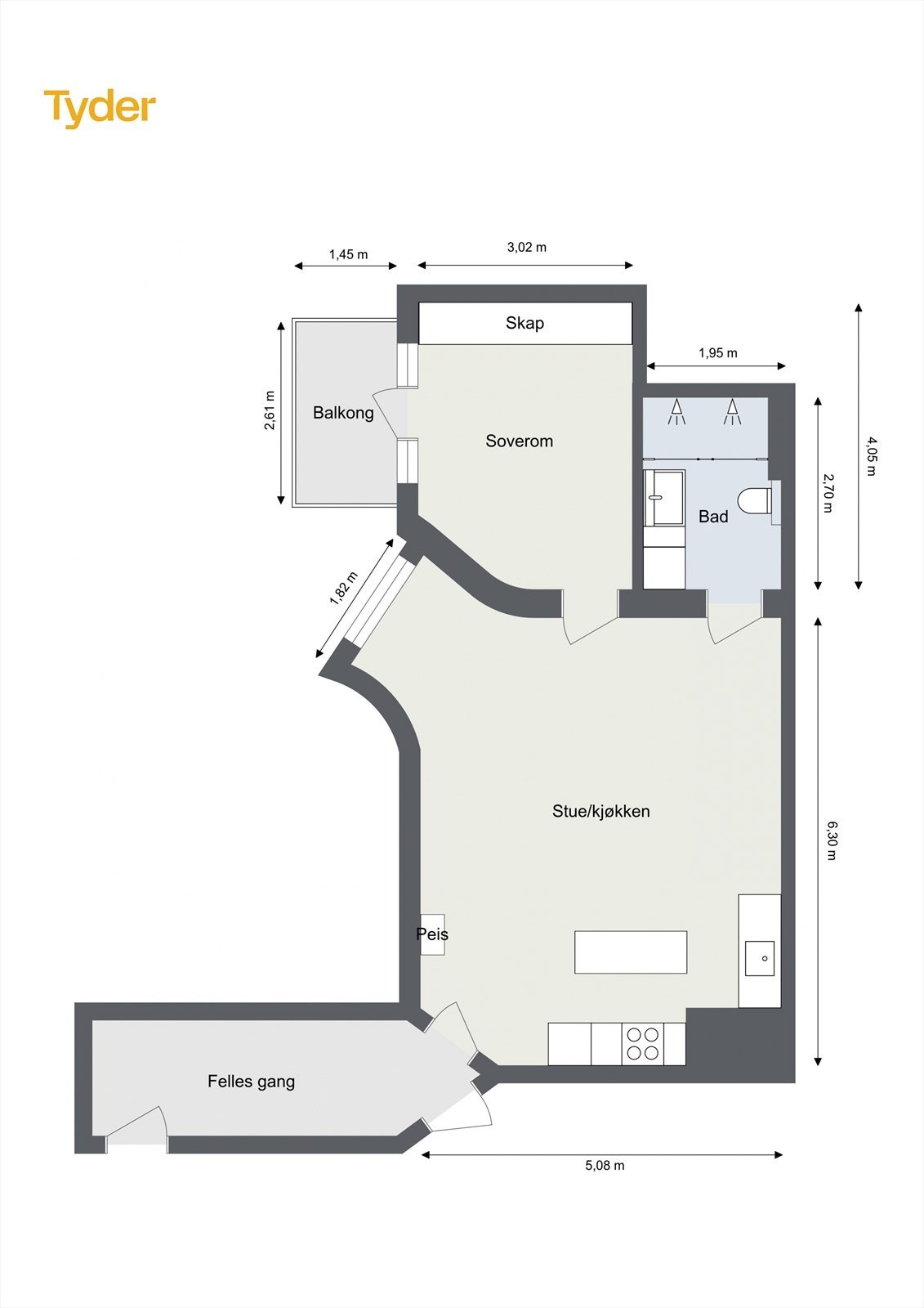 Plantegning - Merk: Felles gang med nabo hvor det er godt med garderobeplass til yttertøy Galleribilde