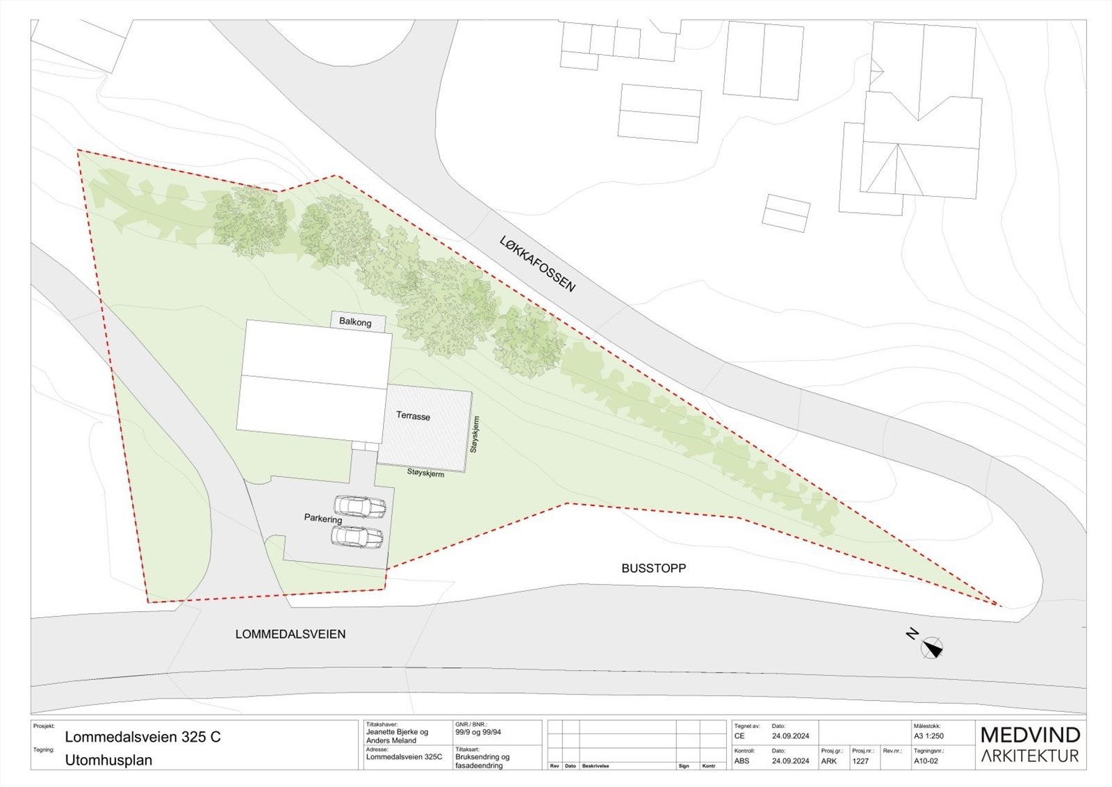Det foreligger godkjent tiltak på bruksendring fra legekontor til bolig, tilbygg, fasadeendring, underbygg og støyskjerm Galleribilde