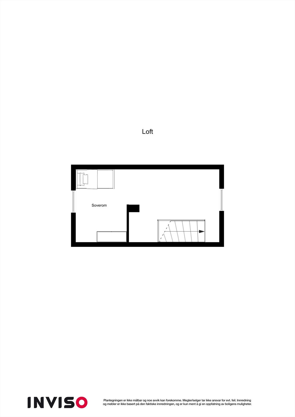 Plantegning loft (rommet er ikke godkjent som soverom, og således heller ikke til varig opphold). Galleribilde