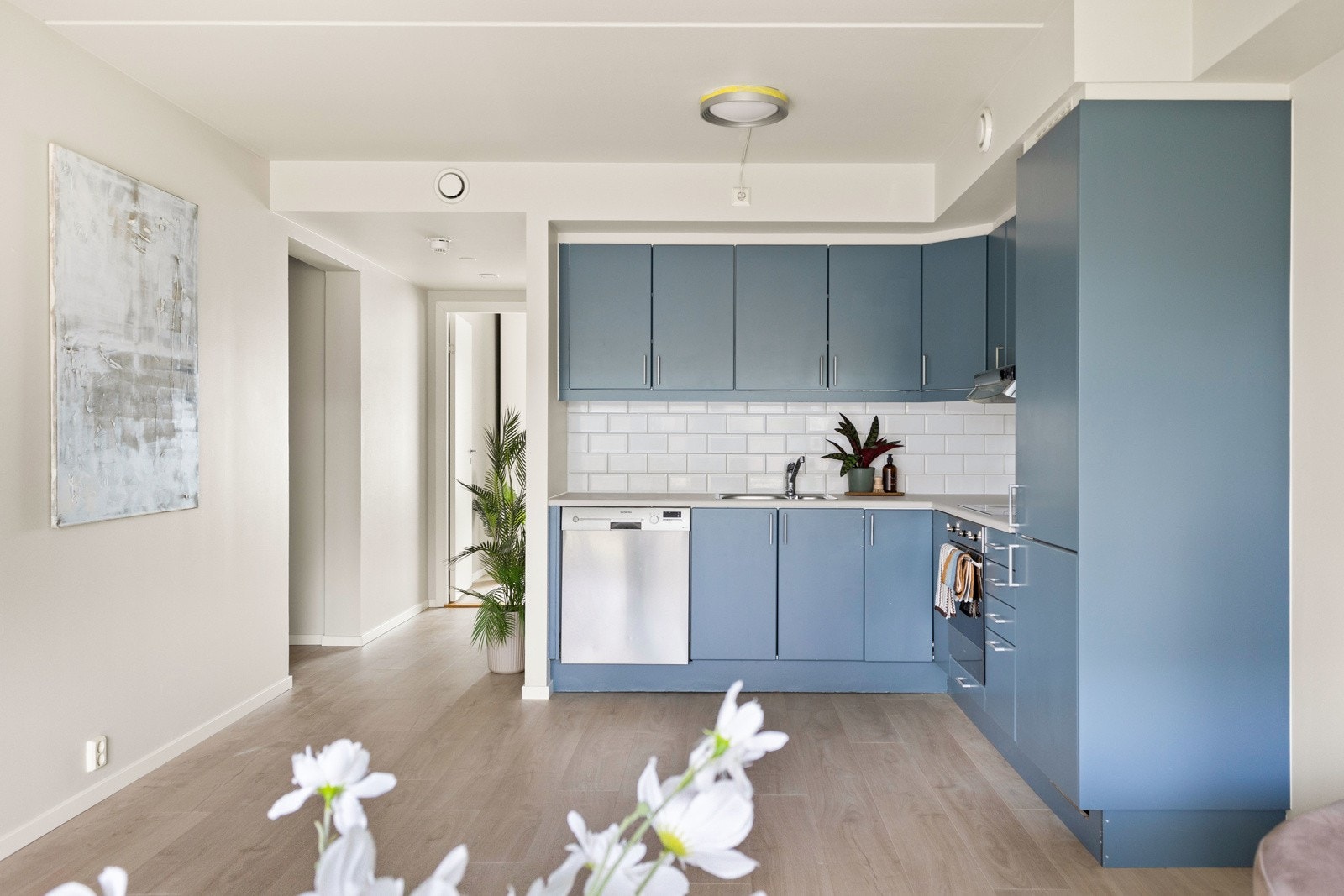 Integrerte hvitevarer inkluderer steketopp, komfyr samt kjøleskap med frysedel. Galleribilde