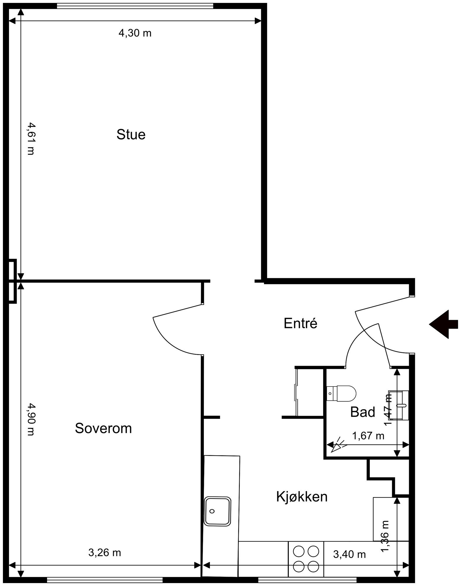 Målsatt plantegning. Galleribilde