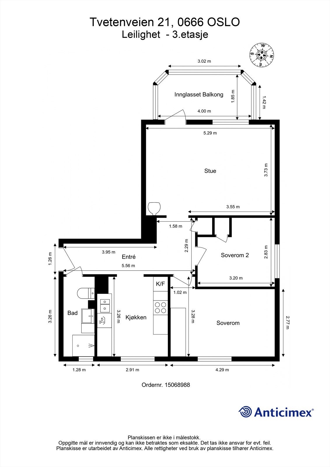 Leilighetens planløsning gir god størrelse på alle rom. Galleribilde