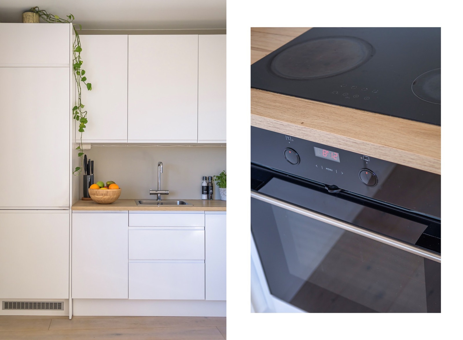 Det er integrerte hvitevarer, inkludert platetopp, komfyr, oppvaskmaskin og kjøl-frys. Galleribilde