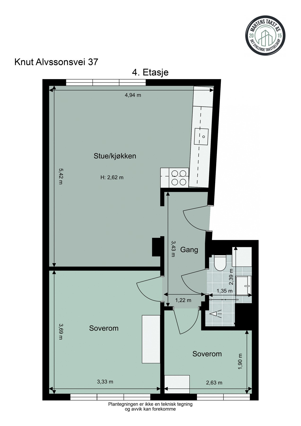 Plantegning - Gjennomgående leilighet i 4. etasje. Galleribilde