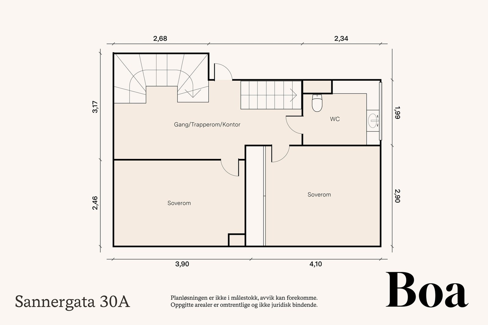 5. etasje: Stue m/trapp, 2 soverom, Toalettrom Galleribilde