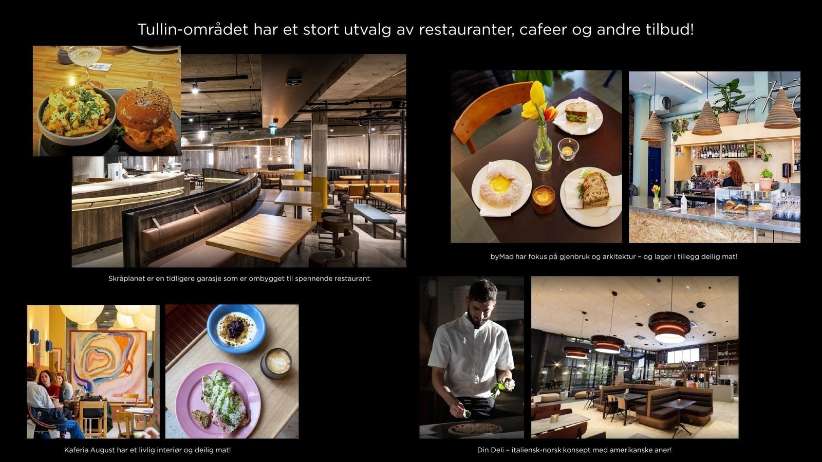 Nærområdet har et stort utvalg av restauranter og kafeer. Galleribilde