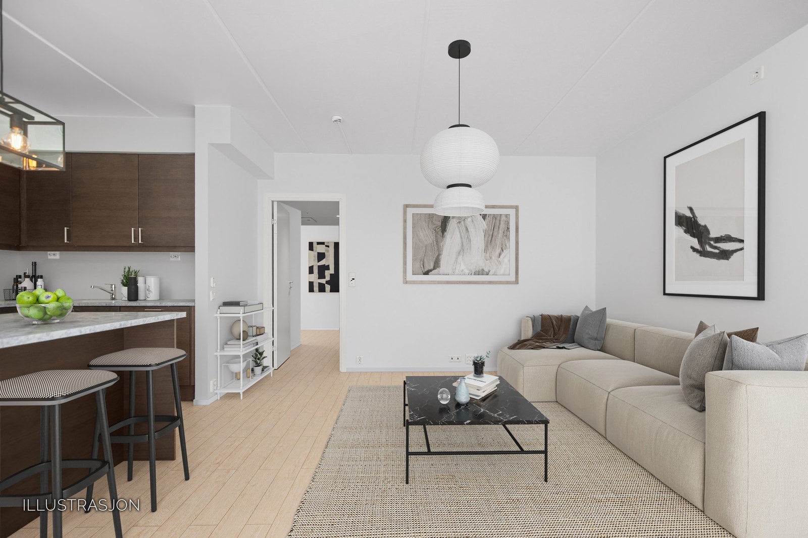 Velkommen til denne flotte leiligheten fra 2020 som ligger midt i Sagabyen på Jessheim! Galleribilde