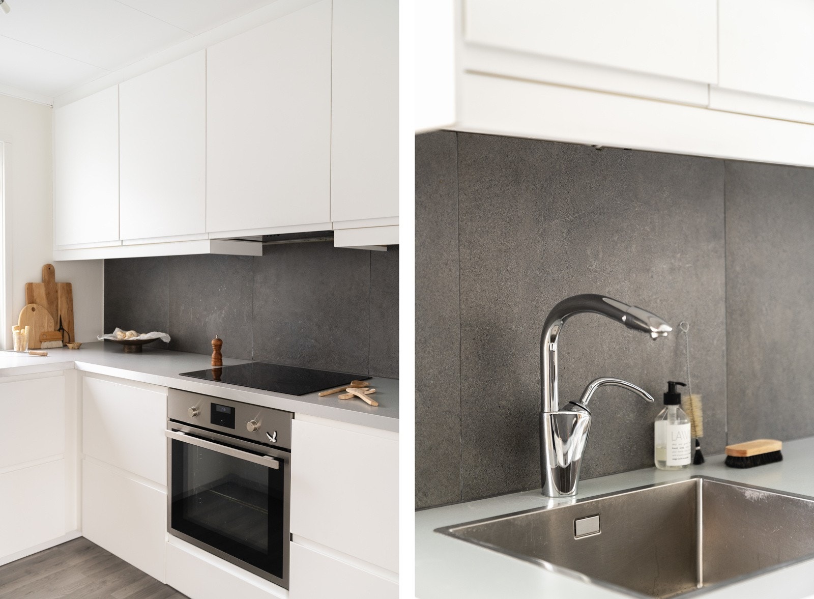 Hvitevarer som medfølger handelen, kjøleskap, stekeovn, platetopp, oppvaskemaskin og ventilator. Galleribilde