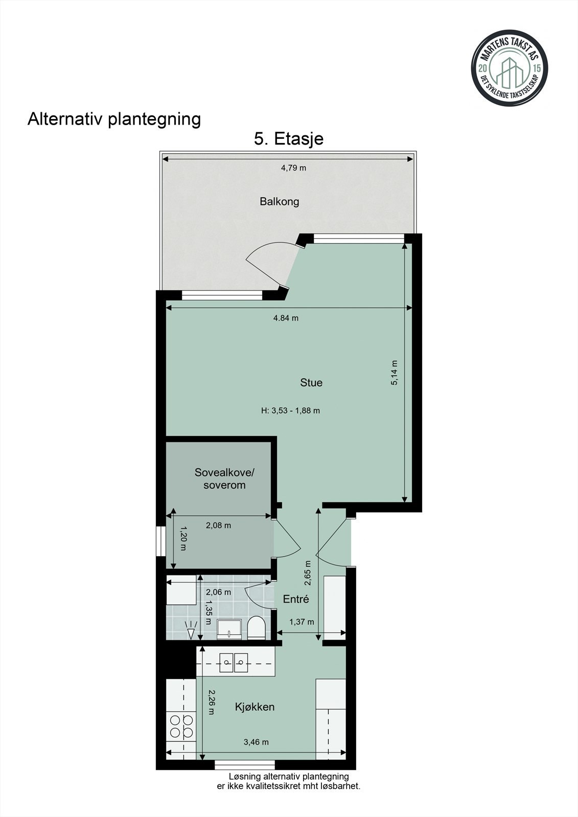 Alternativ plantegning med utbygd alkoveløsning. Galleribilde
