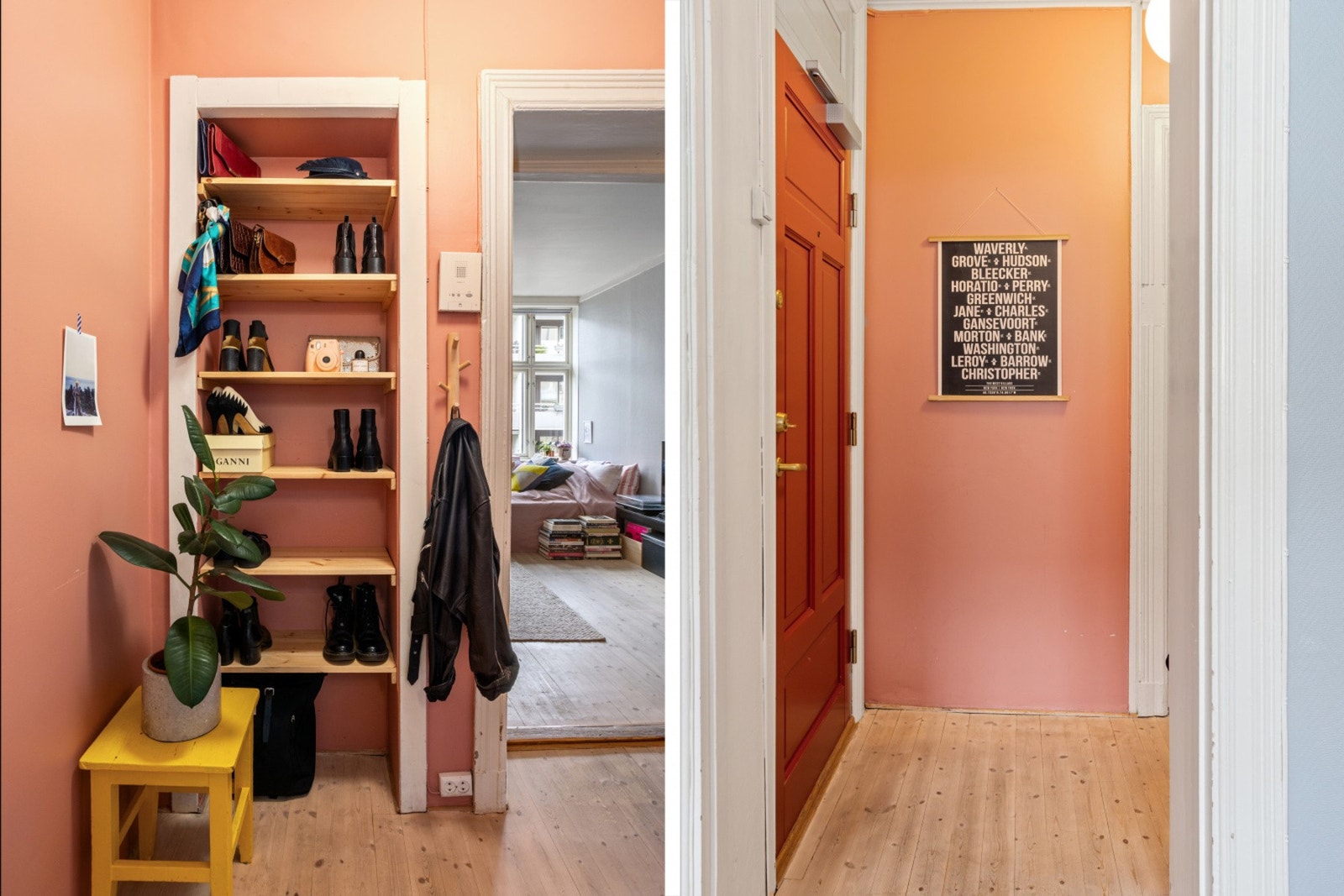 Praktiske hyller for oppbevaring i gangen. Galleribilde