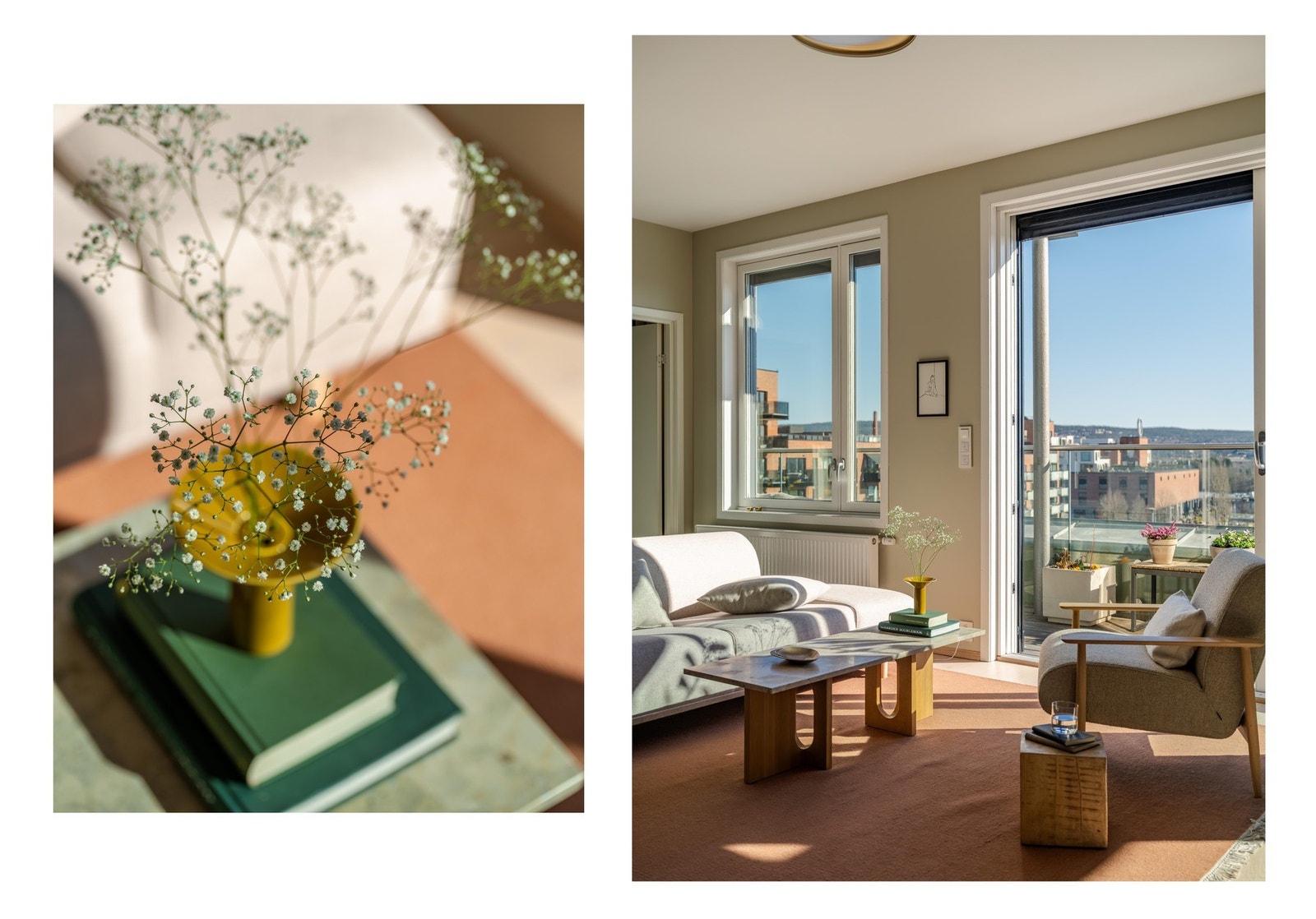 Redd for at det blir varmt i stuen? Ingen fare, det er heldekkende elektriske screens på samtlige vinduer på fasaden som gjør leiligheten sval også på de varmeste sommerdagene. Disse kan dessuten styres via telefonen (Somfy-app). Galleribilde