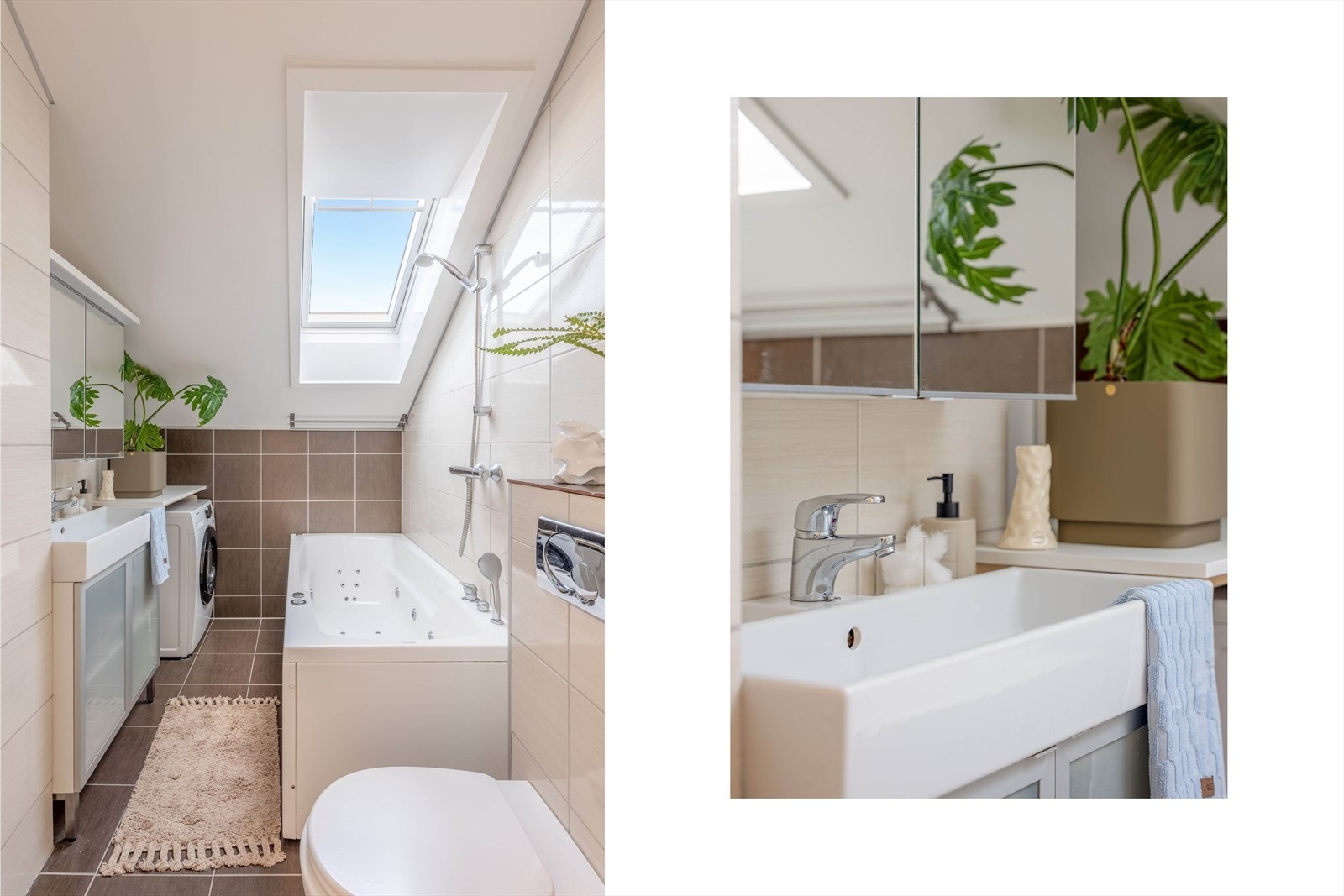 Badet er flislagt med varmekabler i gulvet. Galleribilde