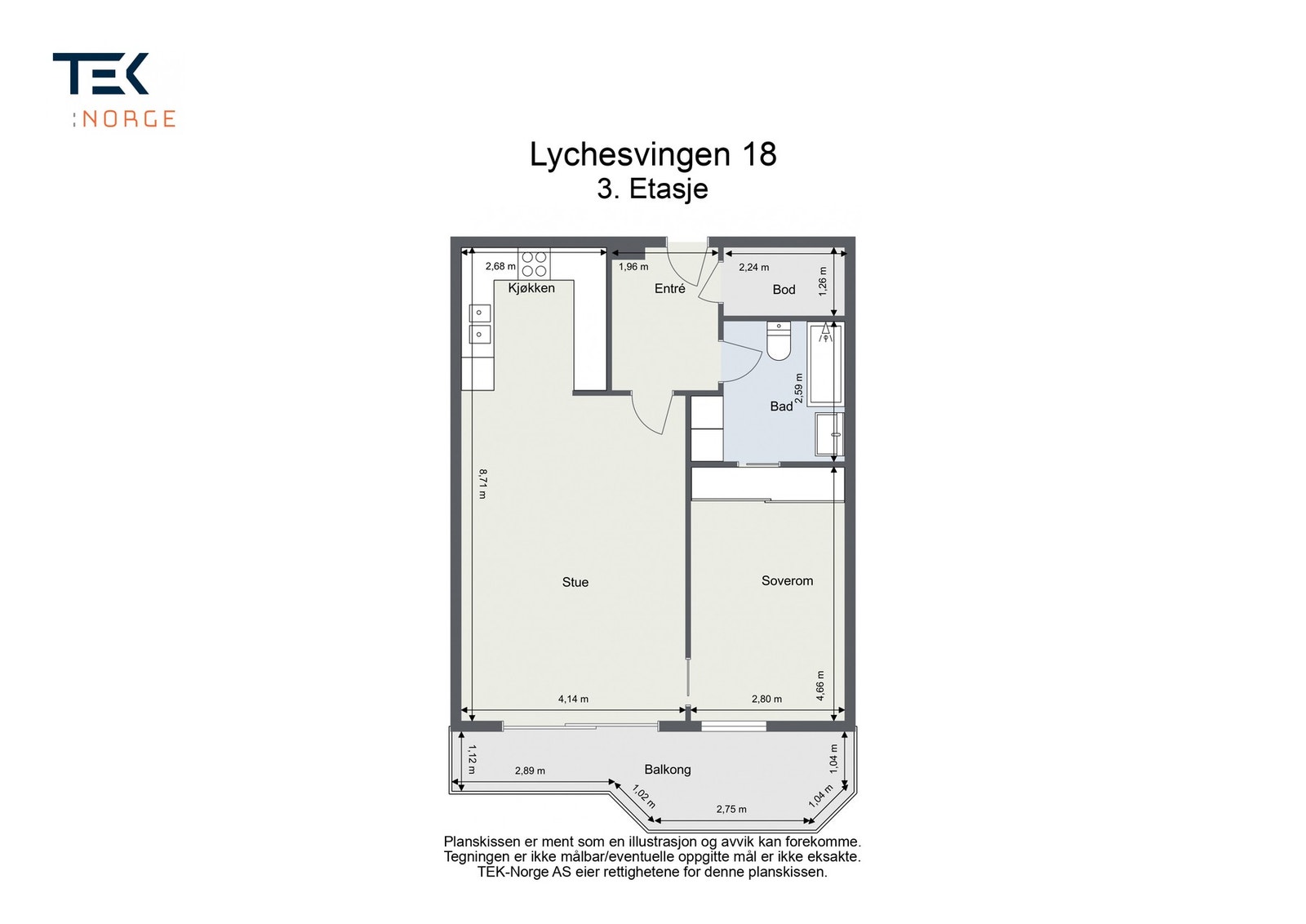 Plantegning, Lychesvingen 18, 3. etasje. Galleribilde