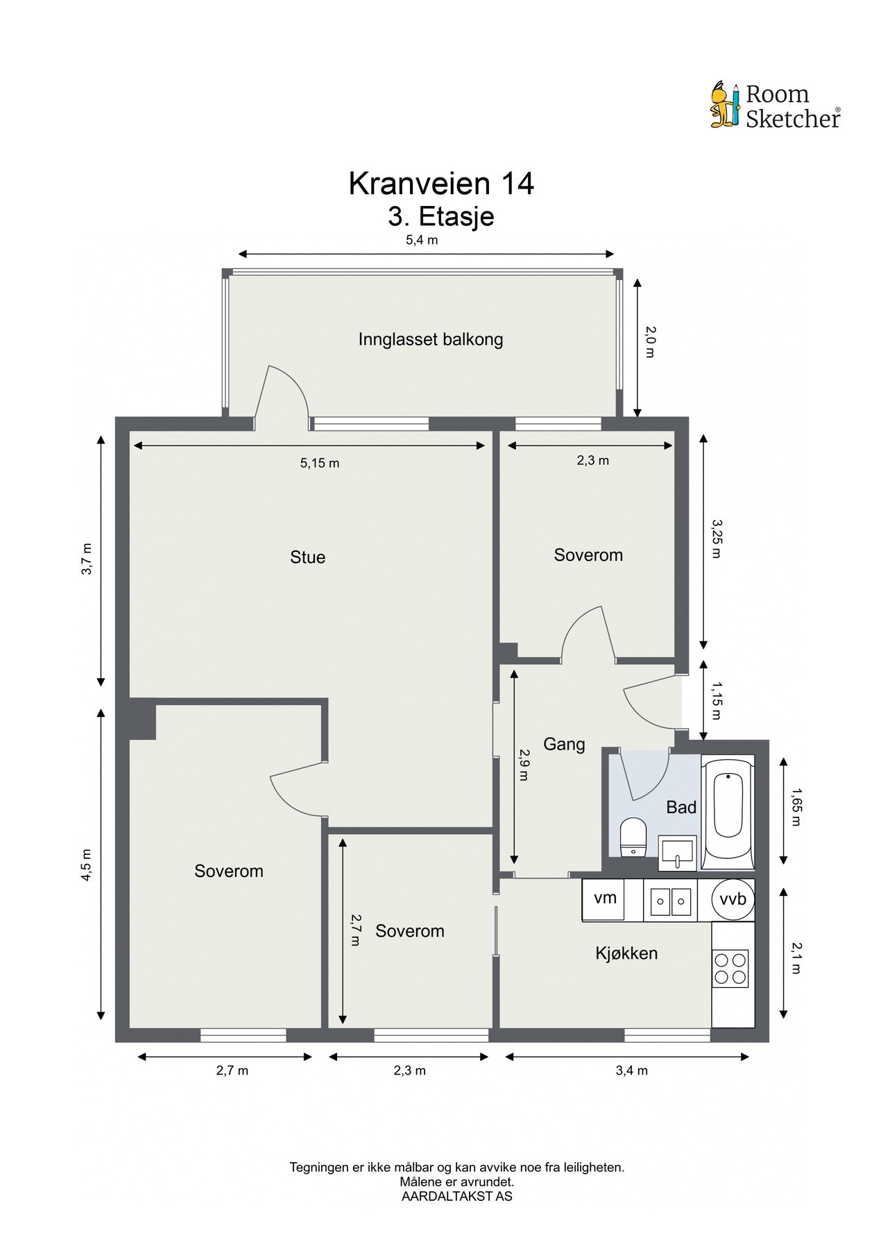 Planskisse. Ved å fjerne veggen på det minste soverommet får leiligheten større stue og spisestue. Galleribilde