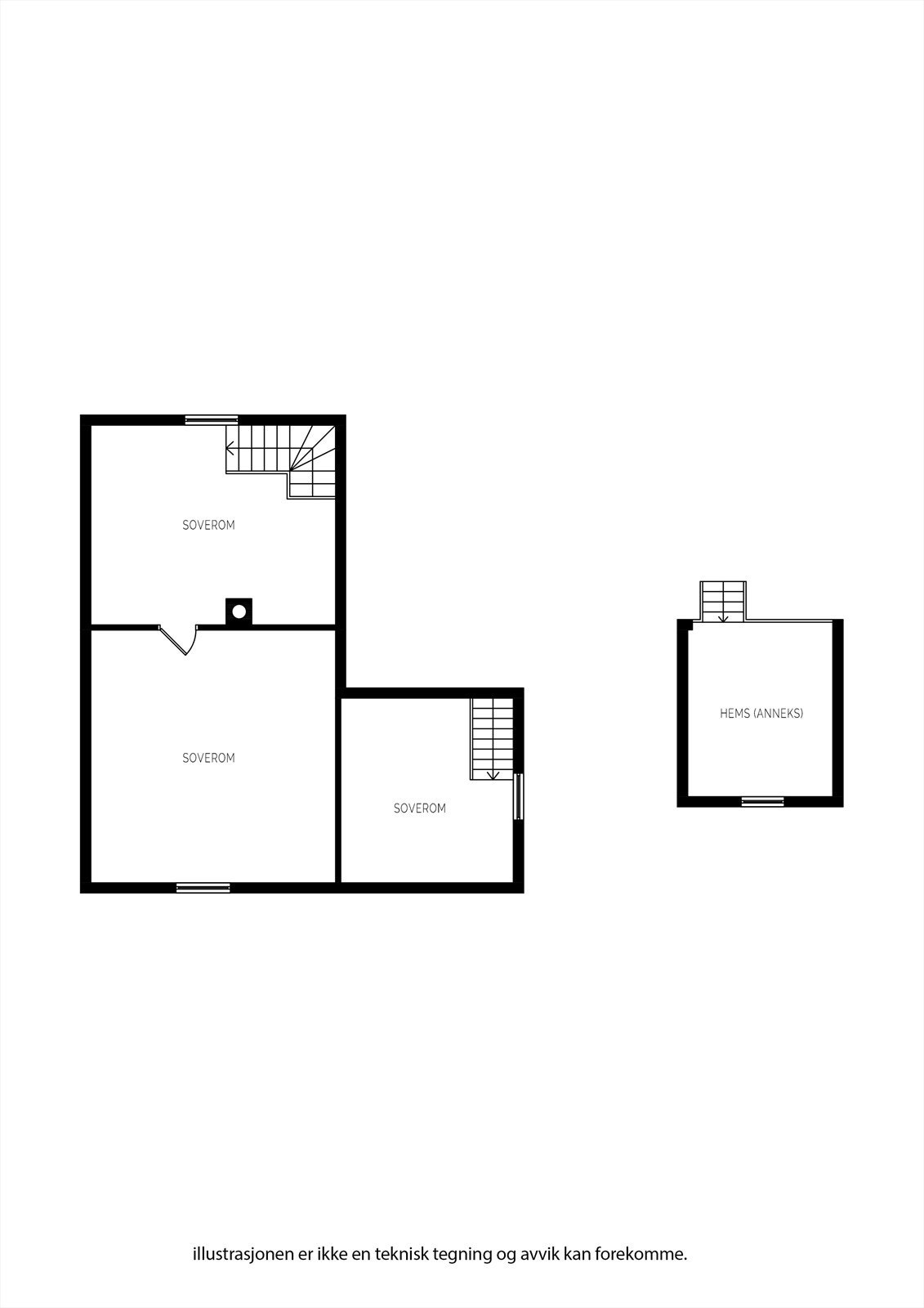 Plantegning av 2. etasje av bolig og anneks. Galleribilde