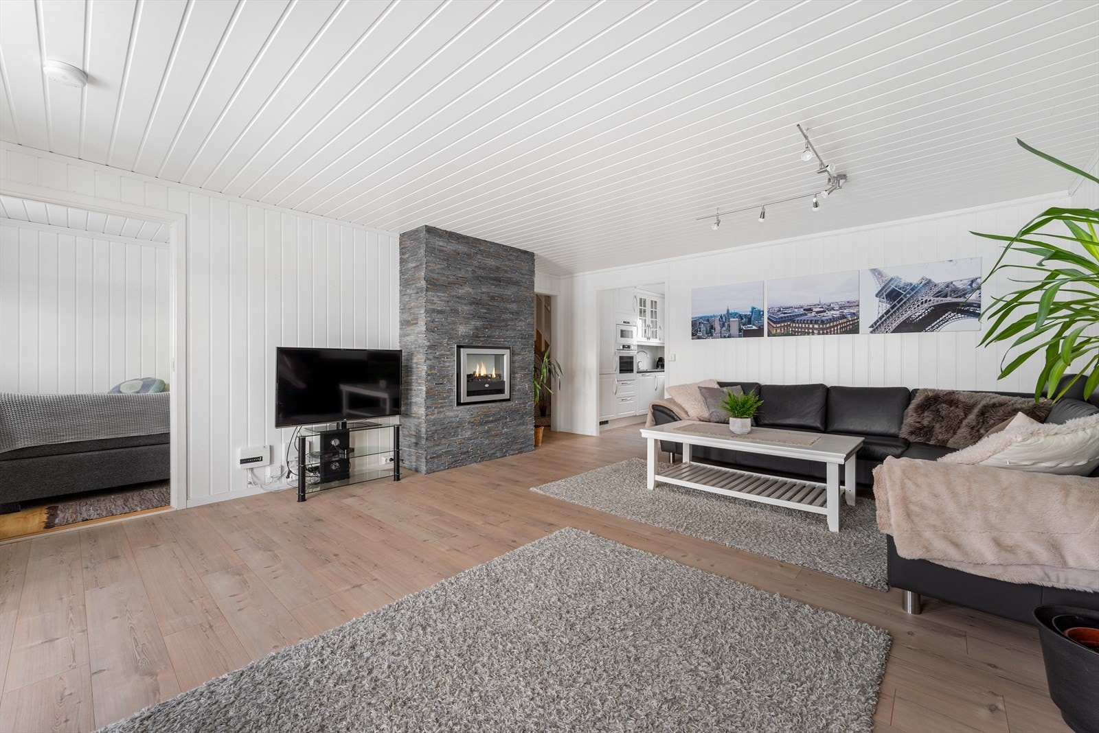 Stilren elektrisk peis på stua. Galleribilde