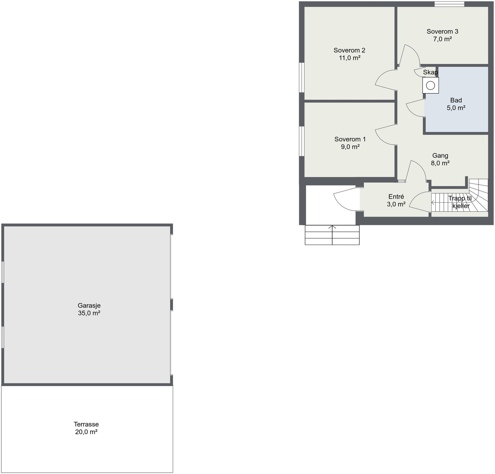 Planskisse 1.etg og garasje. Galleribilde