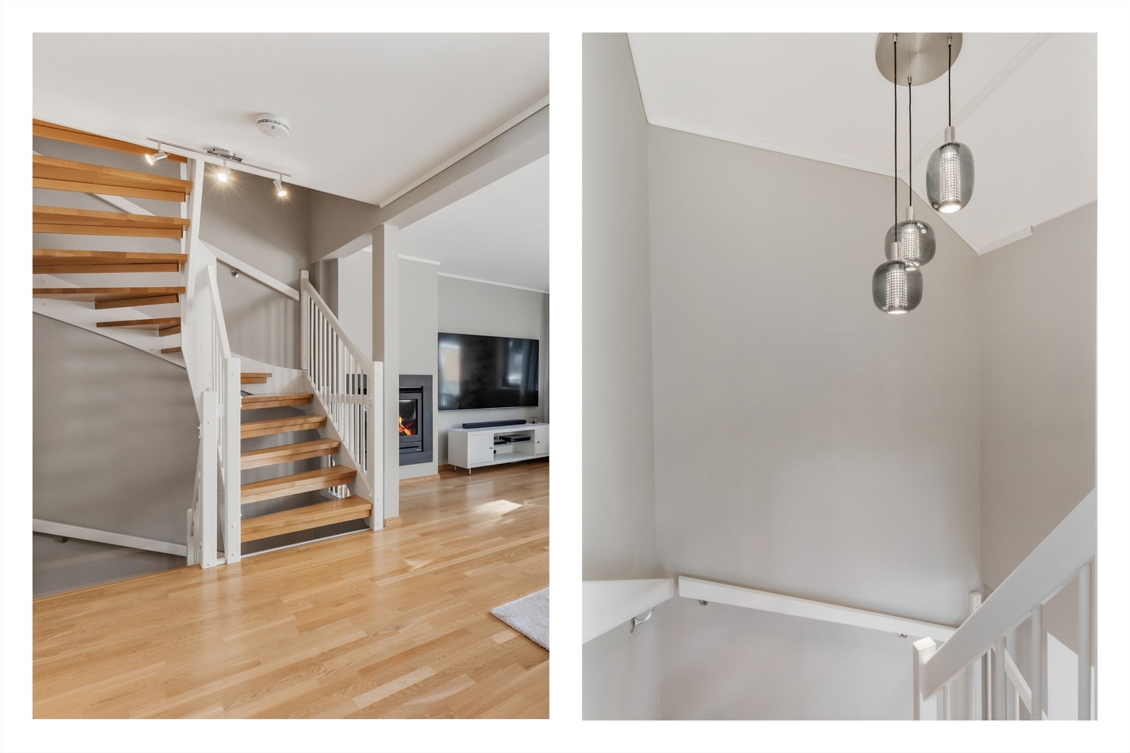 Trappen fra stuen leder opp i andre etasje. Galleribilde