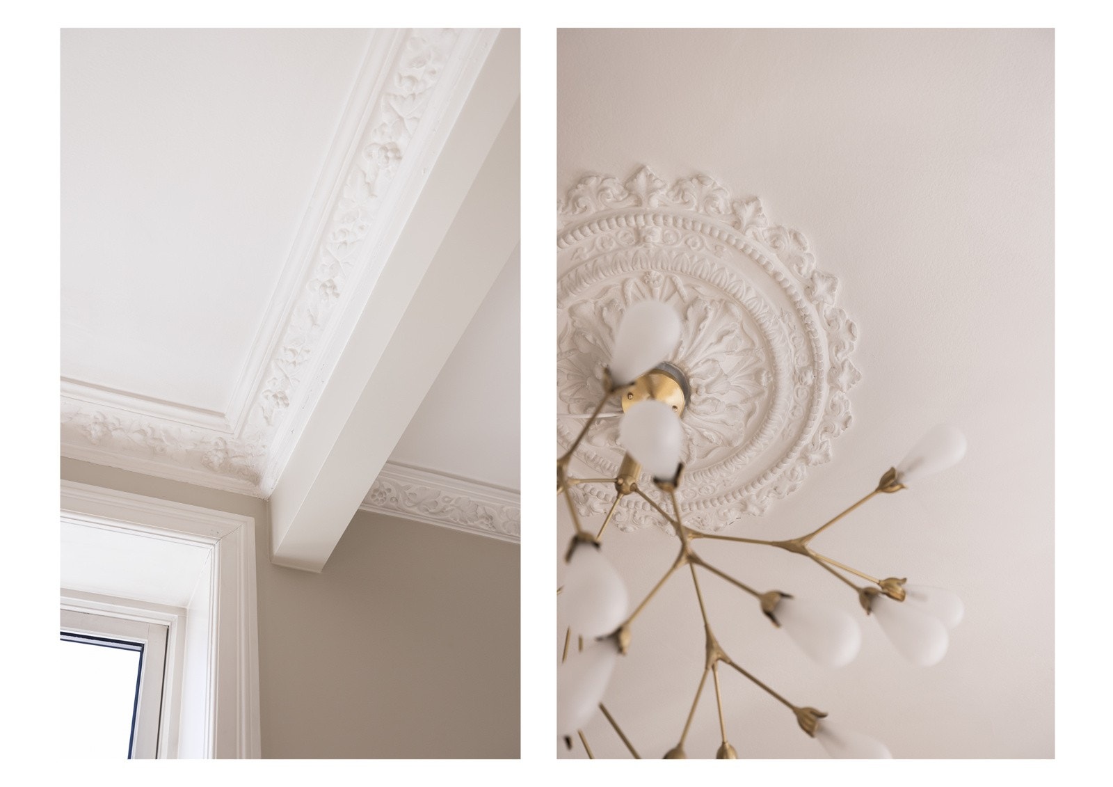 Klassiske detaljer som stukkatur og takrosetter. Galleribilde