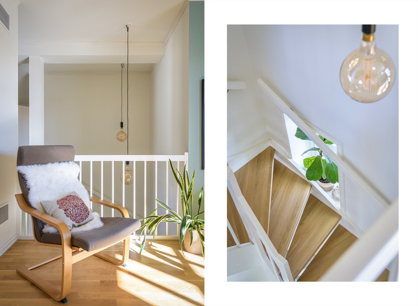 Videre opp i boligens andre etasje finner man en flott stue, fire soverom og to bad. Galleribilde