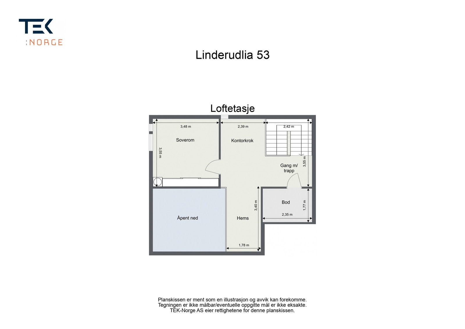 Plantegning Linderudlia 53, Loftsetasje Galleribilde