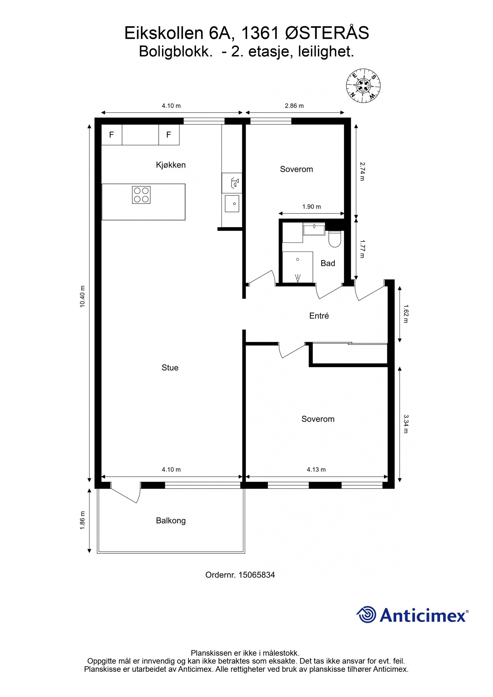Plantegning. Hovedsoverommet var tidligere 2 soverom. Galleribilde