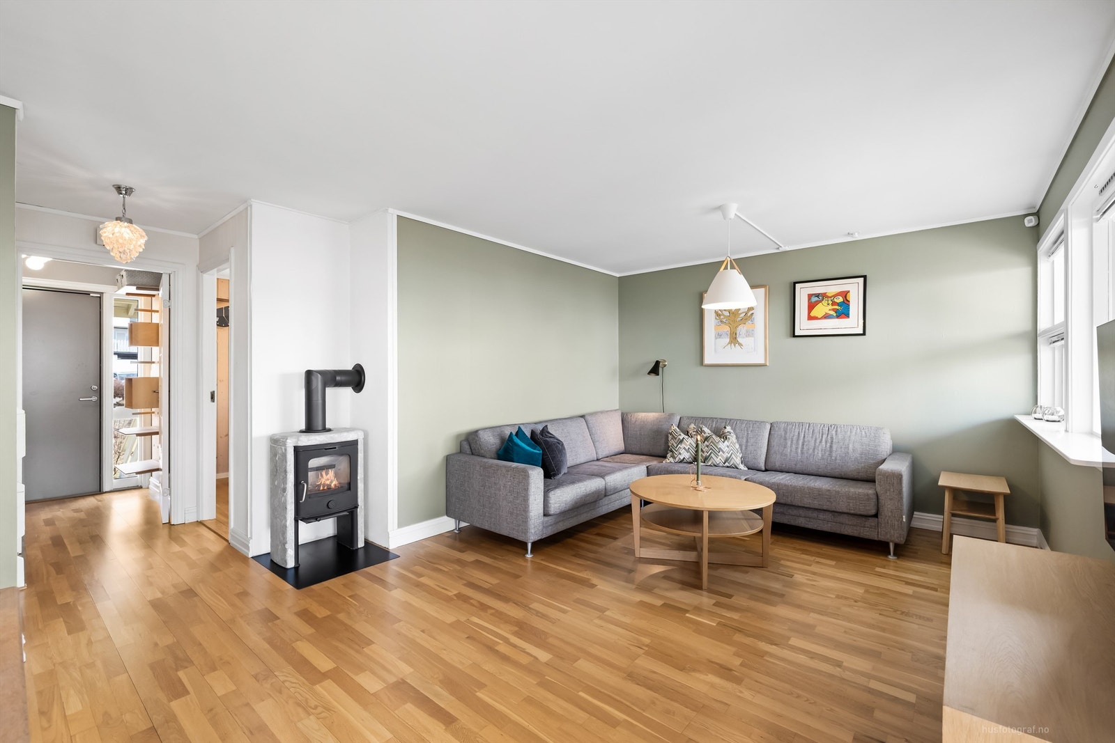 Frittstående peisovn med plate på gulv Galleribilde