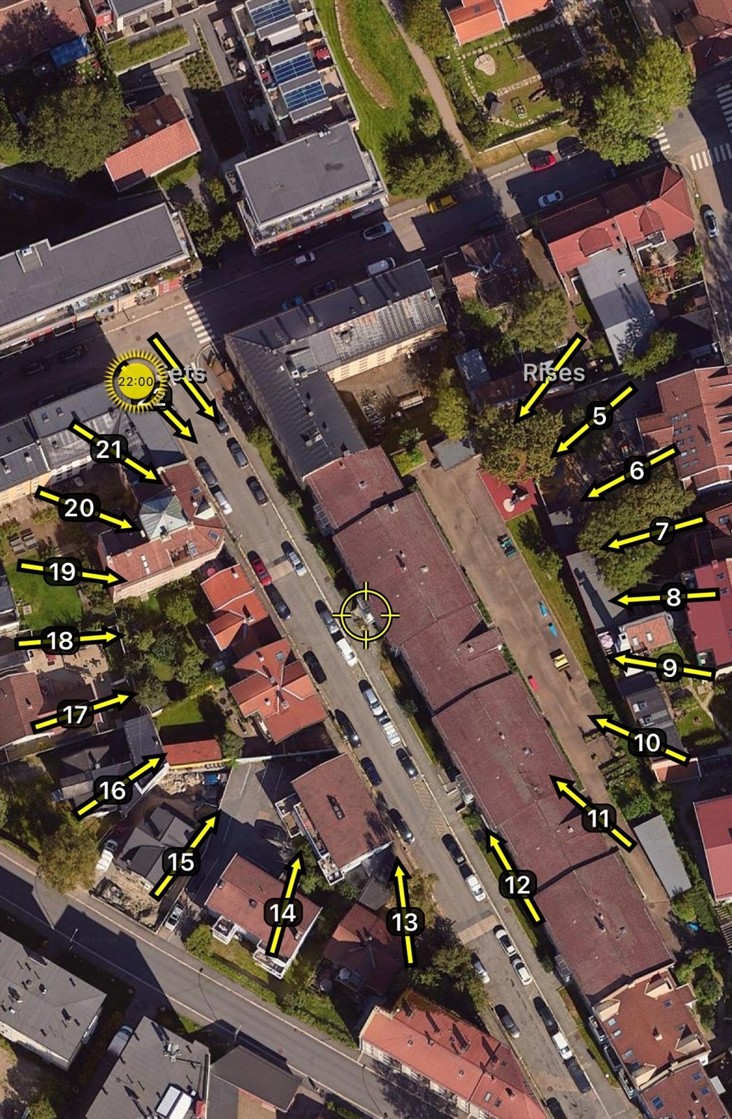 Illustrasjon av solforholdene midtsommers. Sol på balkongen fra ca. kl. 12:00-22:00. Galleribilde