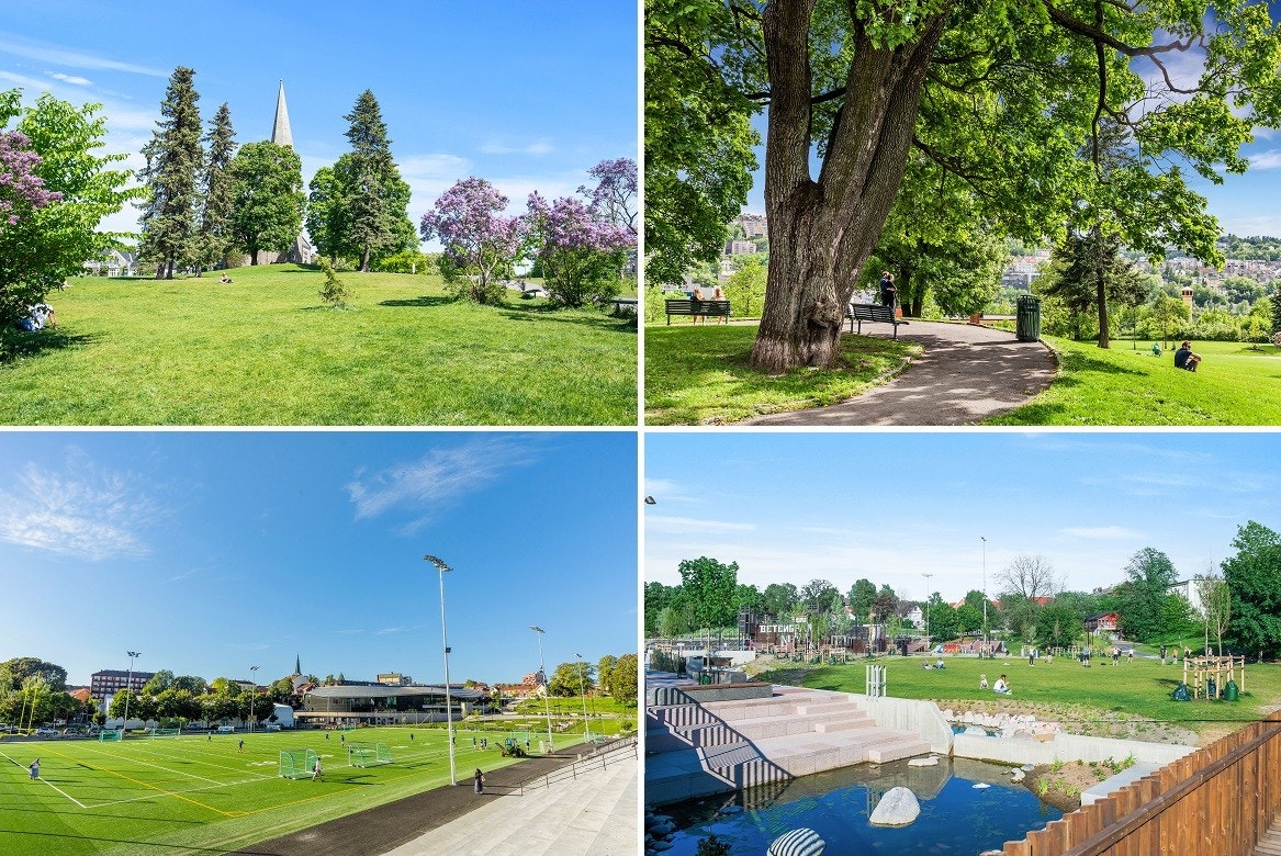 Flotte tur- og rekreasjonsområder i nærområdet med blant annet Vålerenga park og Jordal. Galleribilde