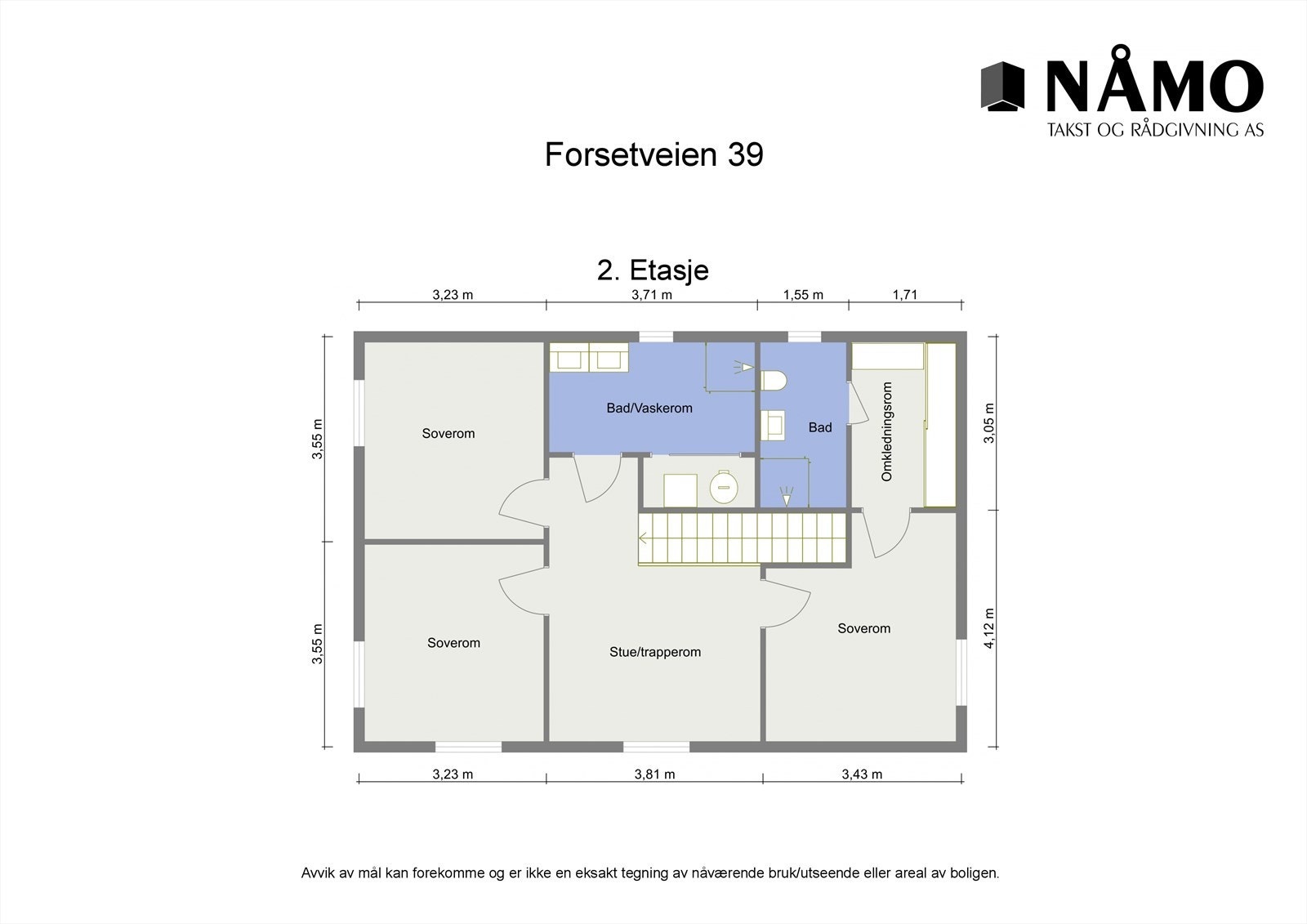 2. Etasje 77 m². Stue , 3 soverom, omkledningsrom, bad/vaskerom og bad. Galleribilde