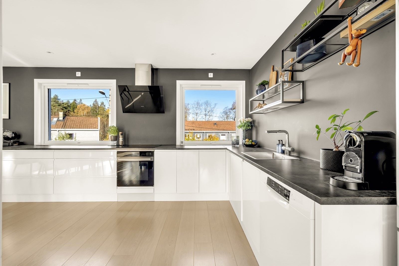 Det er godt utstyrt med integrert induksjonstopp, stekeovn, oppvaskmaskin og mikrobølgeovn, samt avtrekk over kokeplassen. Galleribilde