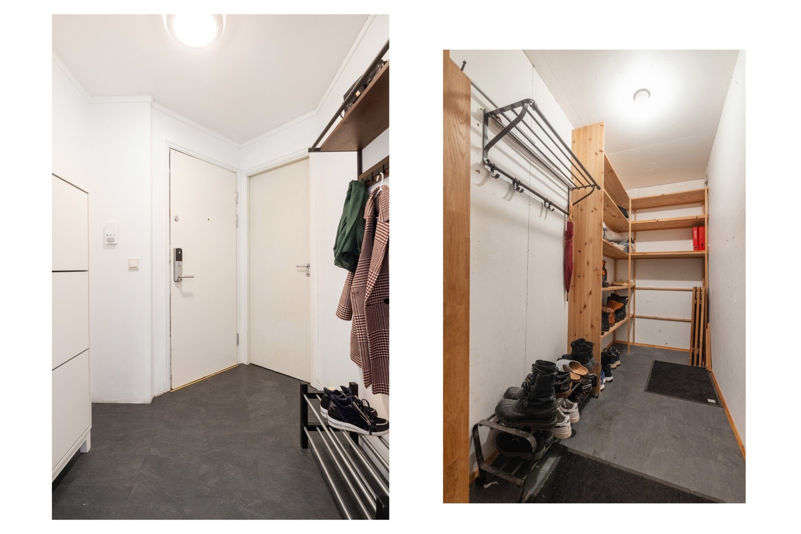 Ytterdøren er utstyrt med Yale Doorman kodelås. Praktisk bod med god oppbevaringsløsning rett ved entréen, ideell for oppbevaring av yttertøy og sko. Galleribilde